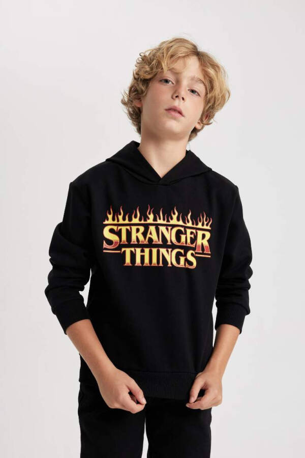 Erkek Çocuk Stranger Things Kapüşonlu Sweatshirt Siyah - 4