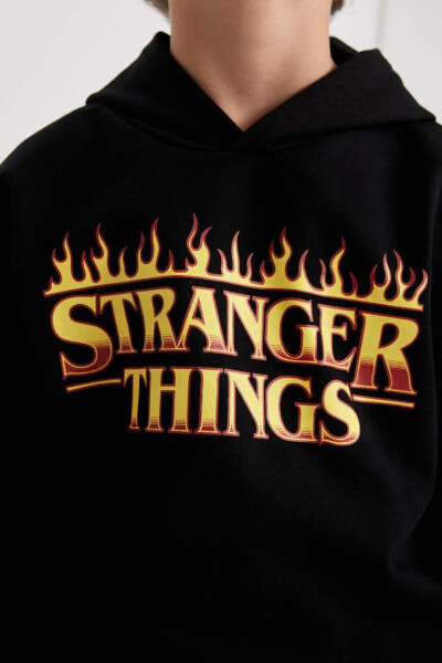 Erkek Çocuk Stranger Things Kapüşonlu Sweatshirt Siyah - 5