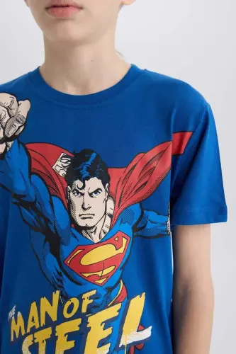 Erkek Çocuk Superman Pijama Takımı Kısa Kollu Üst Şort-Koyu Mavi - 4