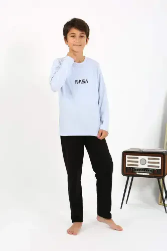 Erkek Çocuk Uzun Kol Penye Pijama Takım 20437 BuzMavisi - 1