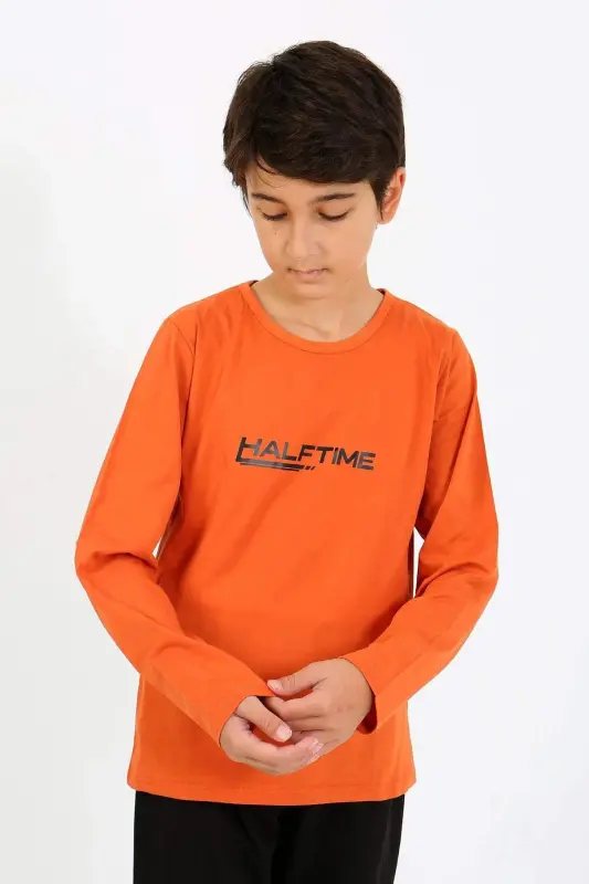 Erkek Çocuk Uzun Kol Penye Pijama Takım 20437 Turuncu - 2