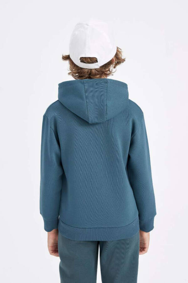 Erkek Çocuk Yazı Baskılı Cepli Kapüşonlu Kalın Okul Sweatshirt Koyu Yeşil - 7