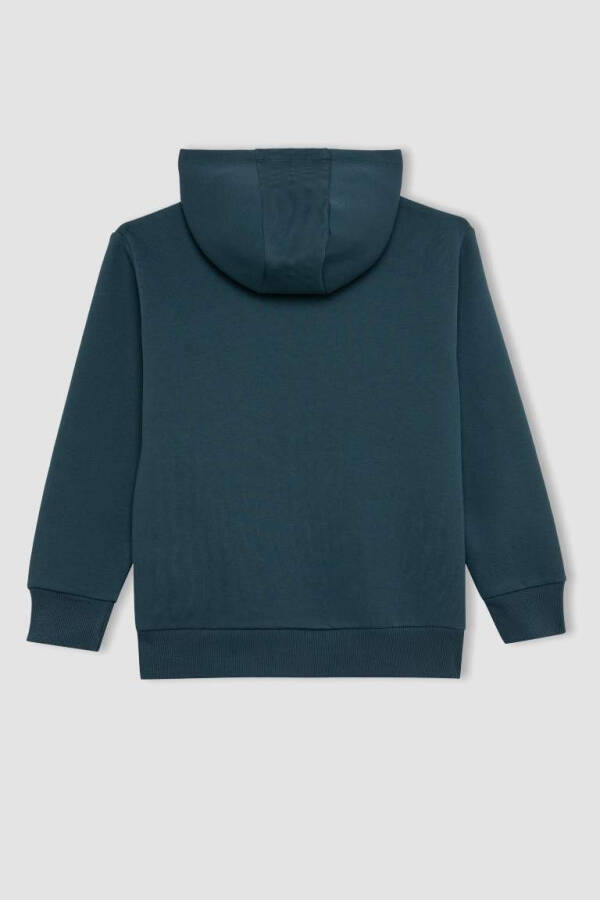 Erkek Çocuk Yazı Baskılı Cepli Kapüşonlu Kalın Okul Sweatshirt Koyu Yeşil - 10