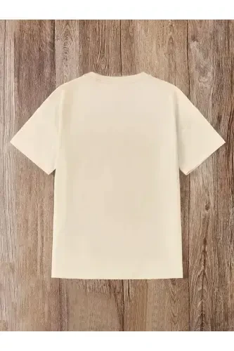 Erkek Çocuk Yazlık Kumaş Basketbolcu Baskılı Bej Tişört-Siyah Eşofman Takım-Bej - 3