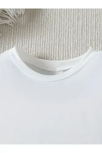 Erkek Çocuk Yazlık Kumaş Basketbolcu Baskılı Beyaz Tişört-Siyah Eşofman Takım-Beyaz - 3