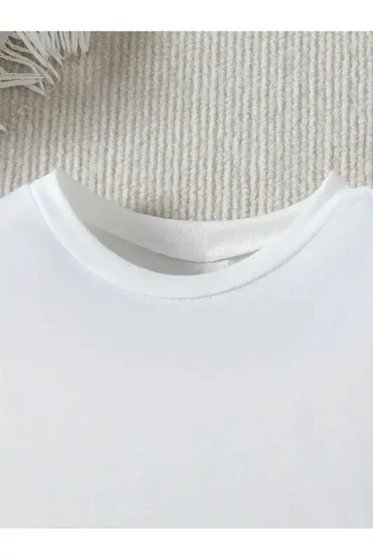 Erkek Çocuk Yazlık Kumaş Basketbolcu Baskılı Beyaz Tişört-Siyah Eşofman Takım-Beyaz - 3