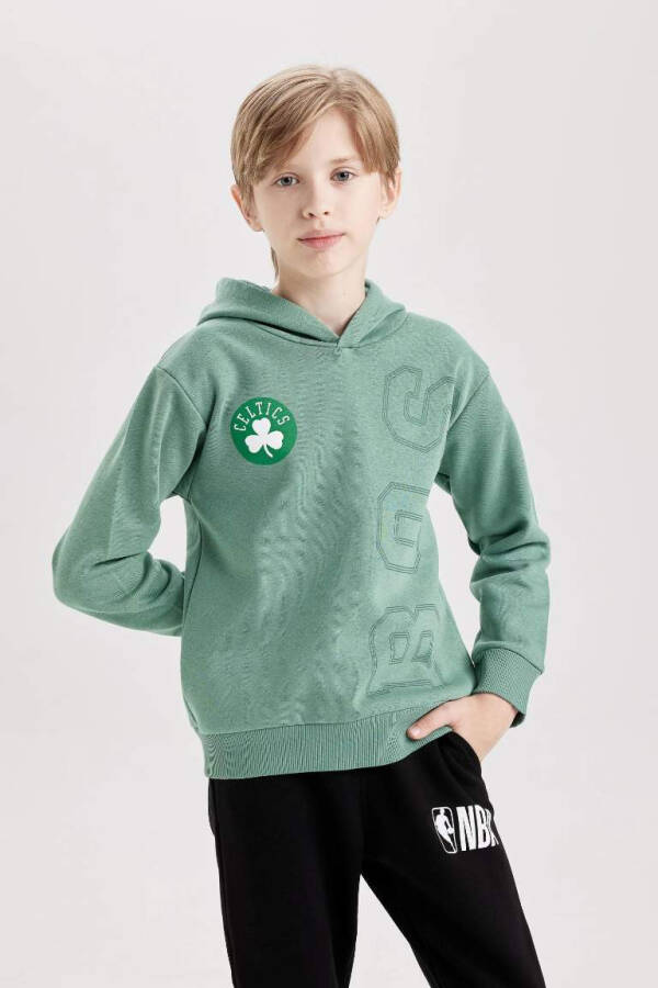 Erkek Çocuk Yeşil NBA Boston Celtics Kapüşonlu Sırt Baskılı Kalın Sweatshirt - 3