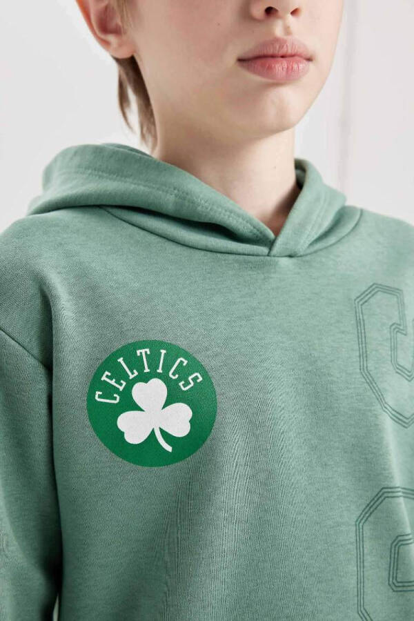 Erkek Çocuk Yeşil NBA Boston Celtics Kapüşonlu Sırt Baskılı Kalın Sweatshirt - 5