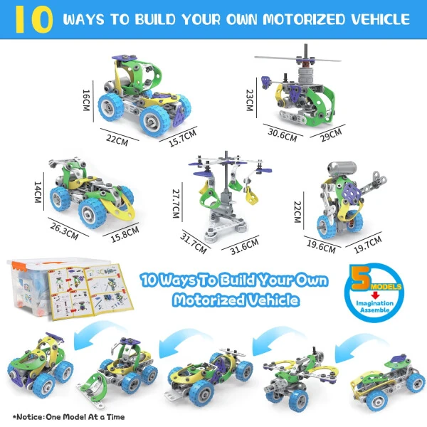 Huge Wave 10-in-1 STEM Building Toys Blocks Kit for Boys, Electric Blocks Sets, Educational Construction Kits Games, Engineering Projects Activities Christmas Gift for Kids Toddler Aged 3-10 - 1