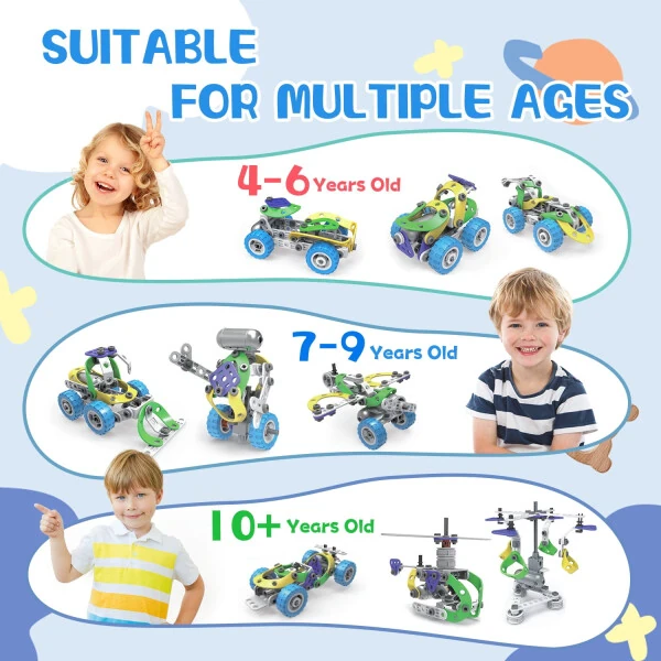 Huge Wave 10-in-1 STEM Building Toys Blocks Kit for Boys, Electric Blocks Sets, Educational Construction Kits Games, Engineering Projects Activities Christmas Gift for Kids Toddler Aged 3-10 - 3