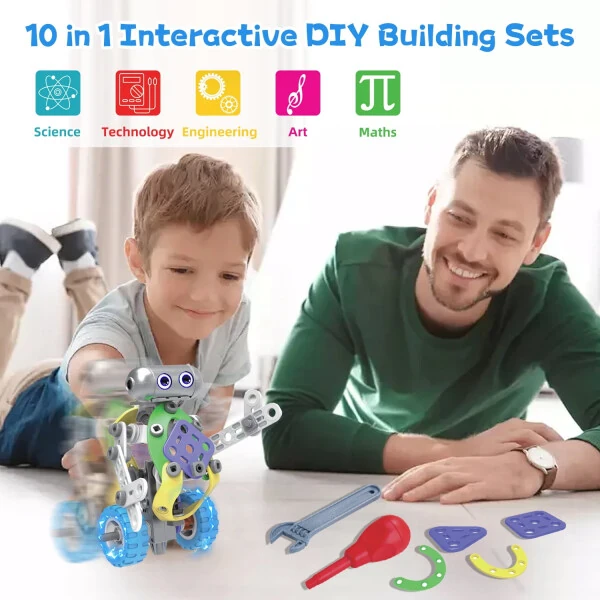 Huge Wave 10-in-1 STEM Building Toys Blocks Kit for Boys, Electric Blocks Sets, Educational Construction Kits Games, Engineering Projects Activities Christmas Gift for Kids Toddler Aged 3-10 - 5