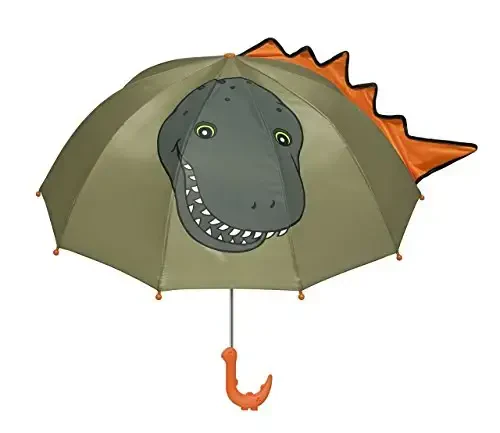 Kidorable Green Dinosaur Umbrella for Boys w/Fun Dino Handle, Pop-Out Spikes, Big Smile - MODAZONE