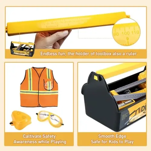 Zealous Kids Tool Set for Boys,Toddler Tool Set with Kids Tool Box & Electronic Toy Drill,Construction Pretend Play Tools for Kids,Toys for 3 4 5 Year Old Boys,Toddler Boy Toys - 5