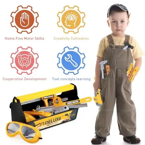 Zealous Kids Tool Set for Boys,Toddler Tool Set with Kids Tool Box & Electronic Toy Drill,Construction Pretend Play Tools for Kids,Toys for 3 4 5 Year Old Boys,Toddler Boy Toys - 4