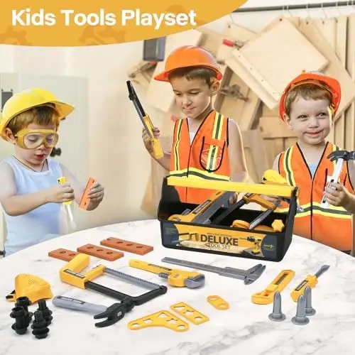 Zealous Kids Tool Set for Boys,Toddler Tool Set with Kids Tool Box & Electronic Toy Drill,Construction Pretend Play Tools for Kids,Toys for 3 4 5 Year Old Boys,Toddler Boy Toys - 7