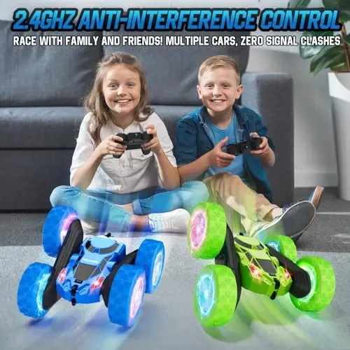 Remote Control Car for Boys 6-12 Year Old Double Sided 360°Rotating 4WD Rechargeable RC Cars Race Stunt Toy Car for Kids Birthday-Blue - 4