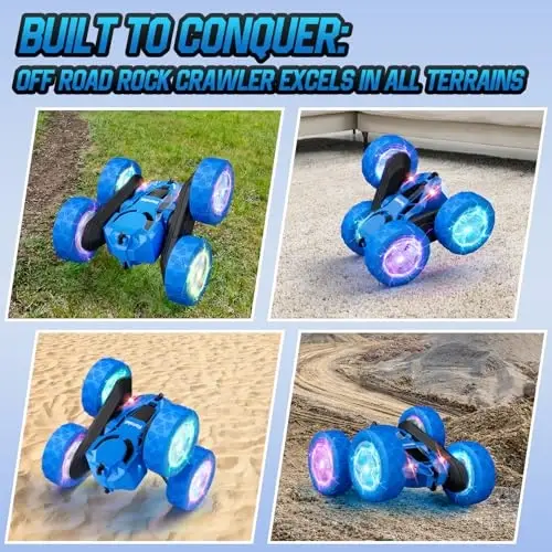 Remote Control Car for Boys 6-12 Year Old Double Sided 360°Rotating 4WD Rechargeable RC Cars Race Stunt Toy Car for Kids Birthday-Blue - 6