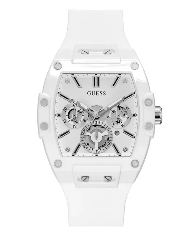 Men's Multi-Function White Silicone Strap Watch 43mm-White - 1