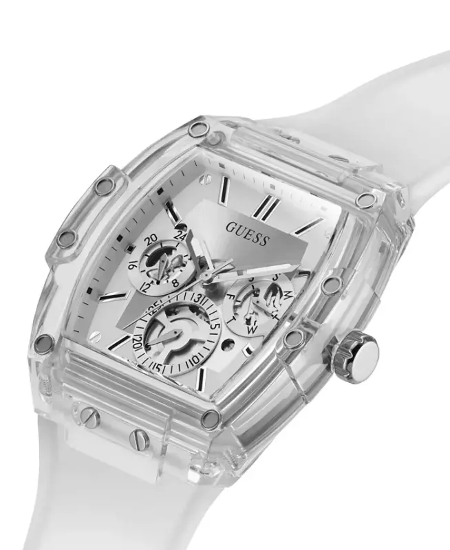 Men's Multi-Function Transparent and Silver-Tone Silicone Strap Watch 43mm-Clear - 4