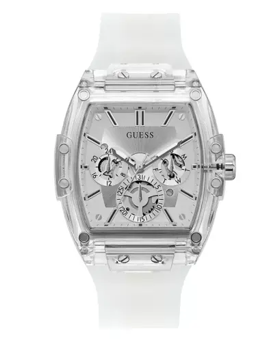 Men's Multi-Function Transparent and Silver-Tone Silicone Strap Watch 43mm-Clear - 1