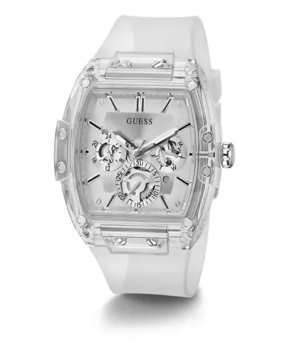 Men's Multi-Function Transparent and Silver-Tone Silicone Strap Watch 43mm-Clear - 5