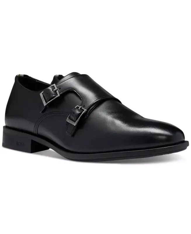 Men's Colby Double-Buckle Monk Strap Dress Shoes - Black - HUGO BOSS