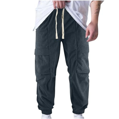 Erkek Corduroy Jogger Pantolon Vintage Spor Pantolon Erkek Koşu Daraltılmış Jogger Slim Fit İp Bağlamalı Alt Giyim Terlik Pantolon - 1