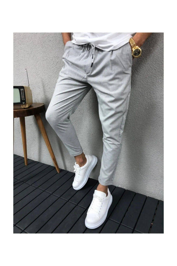 Erkek Dar Kalıp Duble Gri Jogger Pantolon - 2