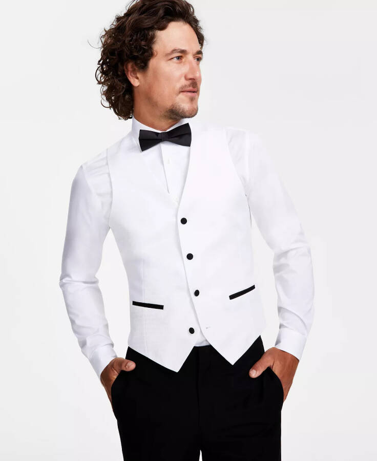 Erkek Dar Kalıp Esnek Tuxedo Yeleği, Modazone White için Oluşturuldu - 1