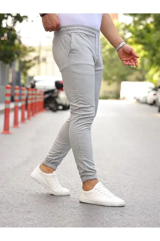 Erkek Dar Paça Bel Lastik Basic Gri Jogger Pantolon - COMSTAR