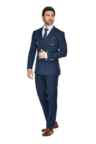 Men's Slim Fit 2-Piece Double Breasted Suit - Navy - 1