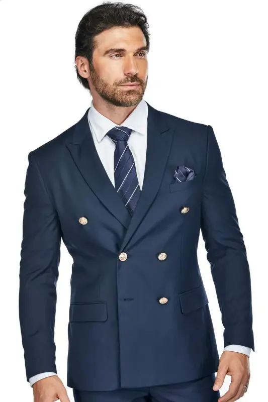Men's Slim Fit 2-Piece Double Breasted Suit - Navy - 2