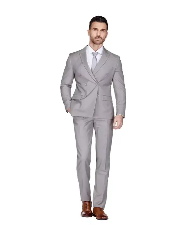 Men's Slim Fit 2-Piece Double Breasted Suit - Light grey - 2