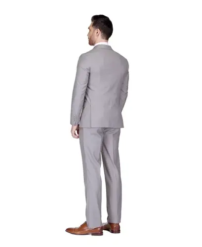 Men's Slim Fit 2-Piece Double Breasted Suit - Light grey - 4