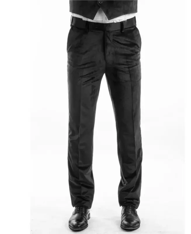 Men's Skinny Modern Fit Velvet Tuxedo Dress Pants-Black - 1