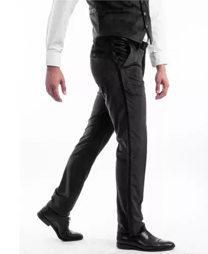 Men's Skinny Modern Fit Velvet Tuxedo Dress Pants-Black - BRYAN MICHAELS (1)