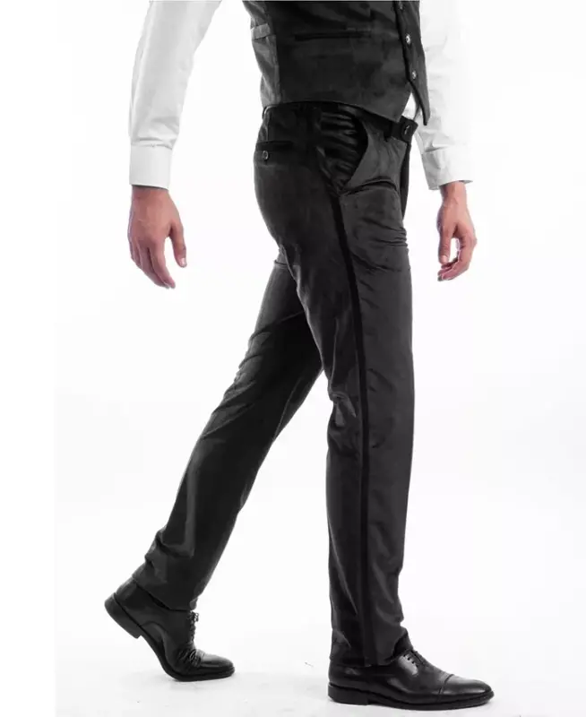 Men's Skinny Modern Fit Velvet Tuxedo Dress Pants-Black - 2