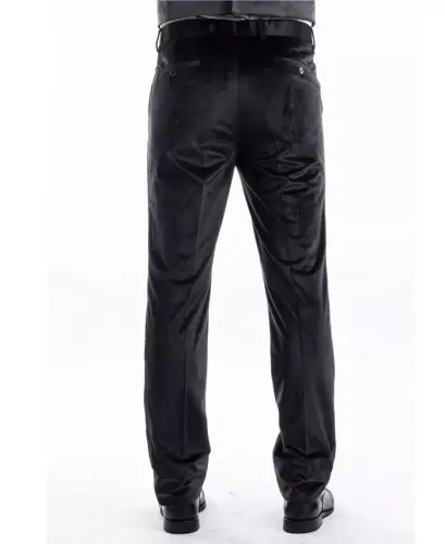Men's Skinny Modern Fit Velvet Tuxedo Dress Pants-Black - 4