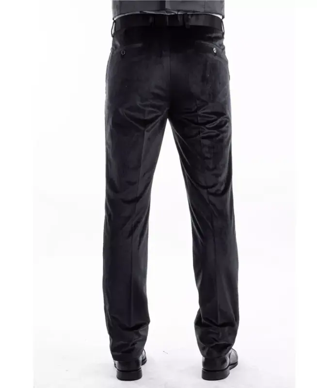 Men's Skinny Modern Fit Velvet Tuxedo Dress Pants-Black - 4