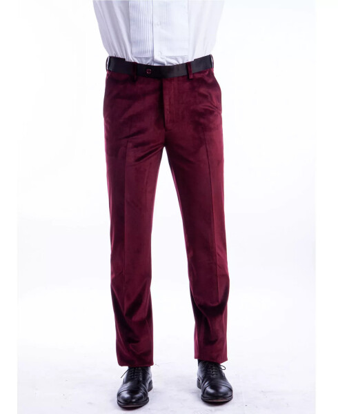 Erkek Dar Kesim Modern Fit Kadife Tuxedo Pantolon Bordo - 1