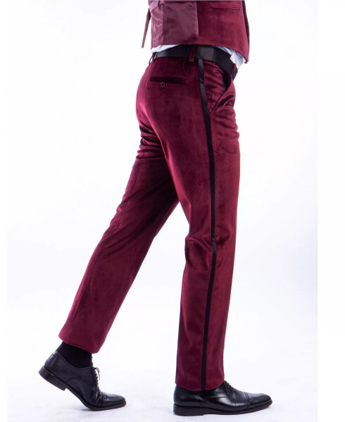 Erkek Dar Kesim Modern Fit Kadife Tuxedo Pantolon Bordo - 3