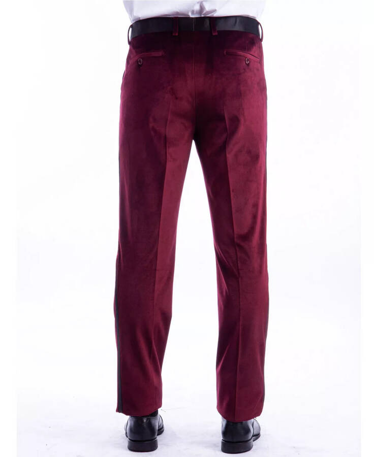 Erkek Dar Kesim Modern Fit Kadife Tuxedo Pantolon Bordo - 4