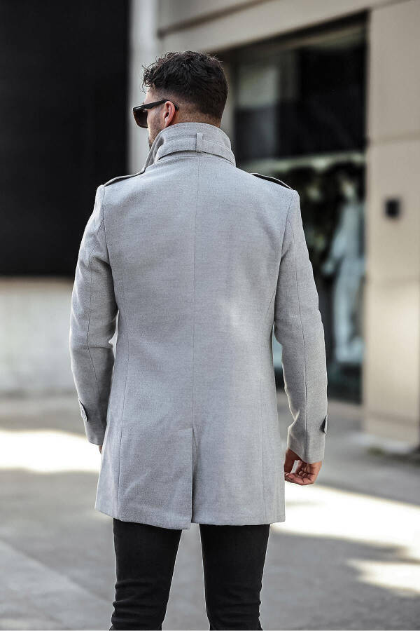 Erkek Dar Kesim Uzun Kaşe Kaban-Gri - 4