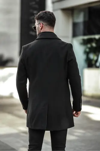 Erkek Dar Kesim Uzun Kaşe Kaban-Siyah - 5