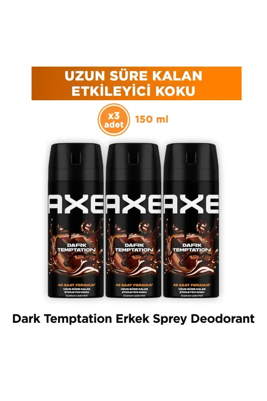 Erkek Deodorant & Bodyspray Dark Temptation 48 Saat Etkileyici Koku Vücut Spreyi 150 ml X3 Adet - AXE