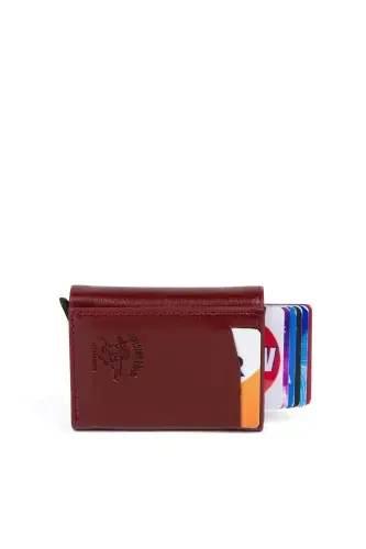 Erkek Deri Alüminyum Mekanizmalı Kızaklı Kartlık - Cüzdan Bordo (HEDİYE ANAHTARLIK) (7X10X2 CM)-BORDO - NEWISH (1)