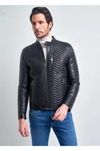 Erkek Deri Ceket - Lacivert - PIERRE CARDIN (1)