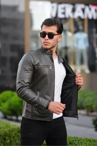 Erkek Deri Ceket deri mont-haki - BOYMEN (1)