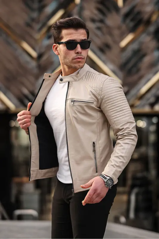 Erkek Deri Ceket deri mont-taş - 1