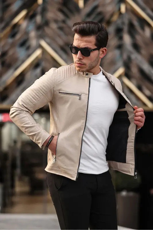 Erkek Deri Ceket deri mont-taş - 2